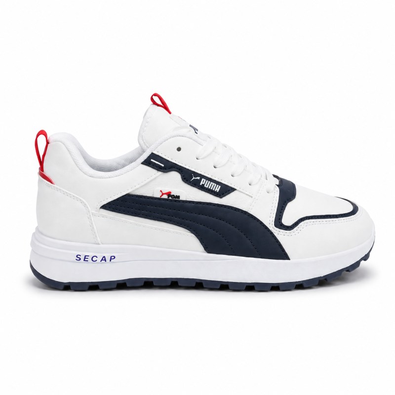 Puma-style running sneaker White/Navy